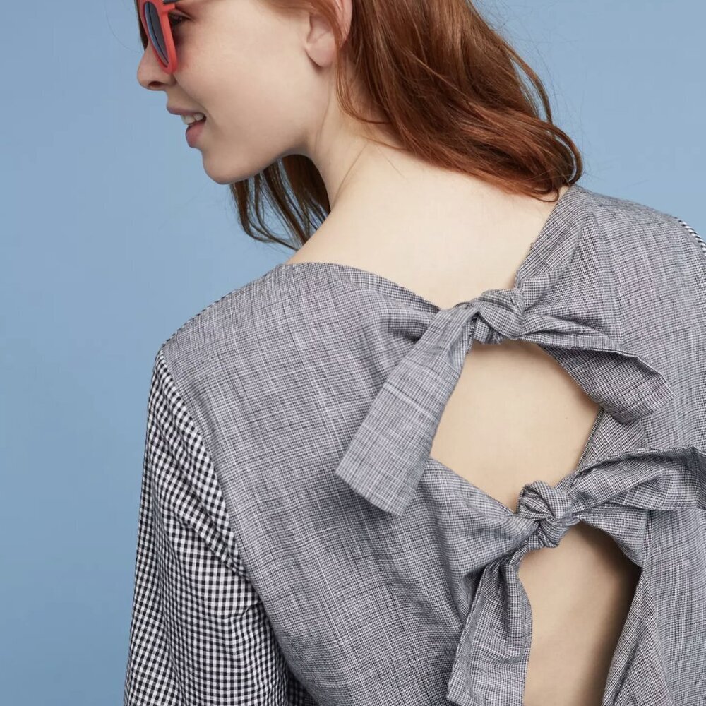 NWT Anthropologie Fluttered Bow-Back Blouse by ISLA MAUDE